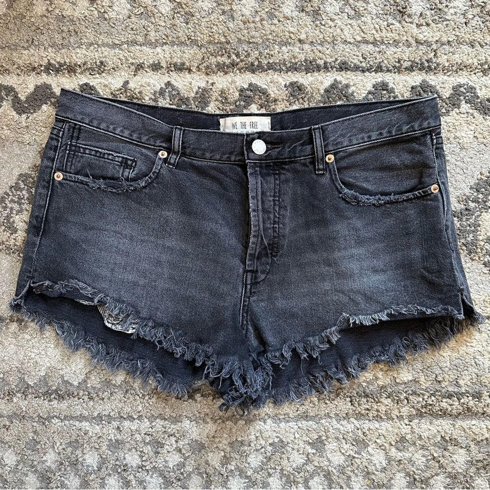 Free People Black Washed Frayed Hem Denim Shorts 31